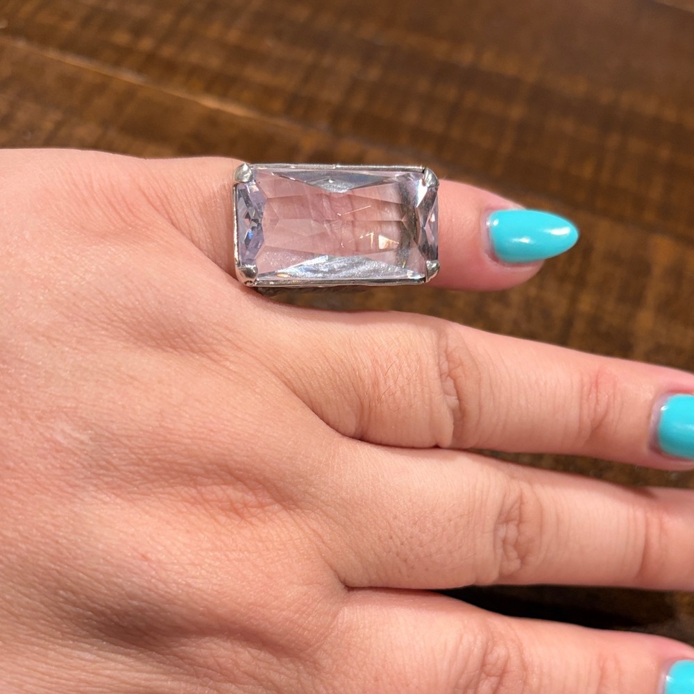 Large Rectangular Clear Crystal Statement Ring - Picture 6 of 9